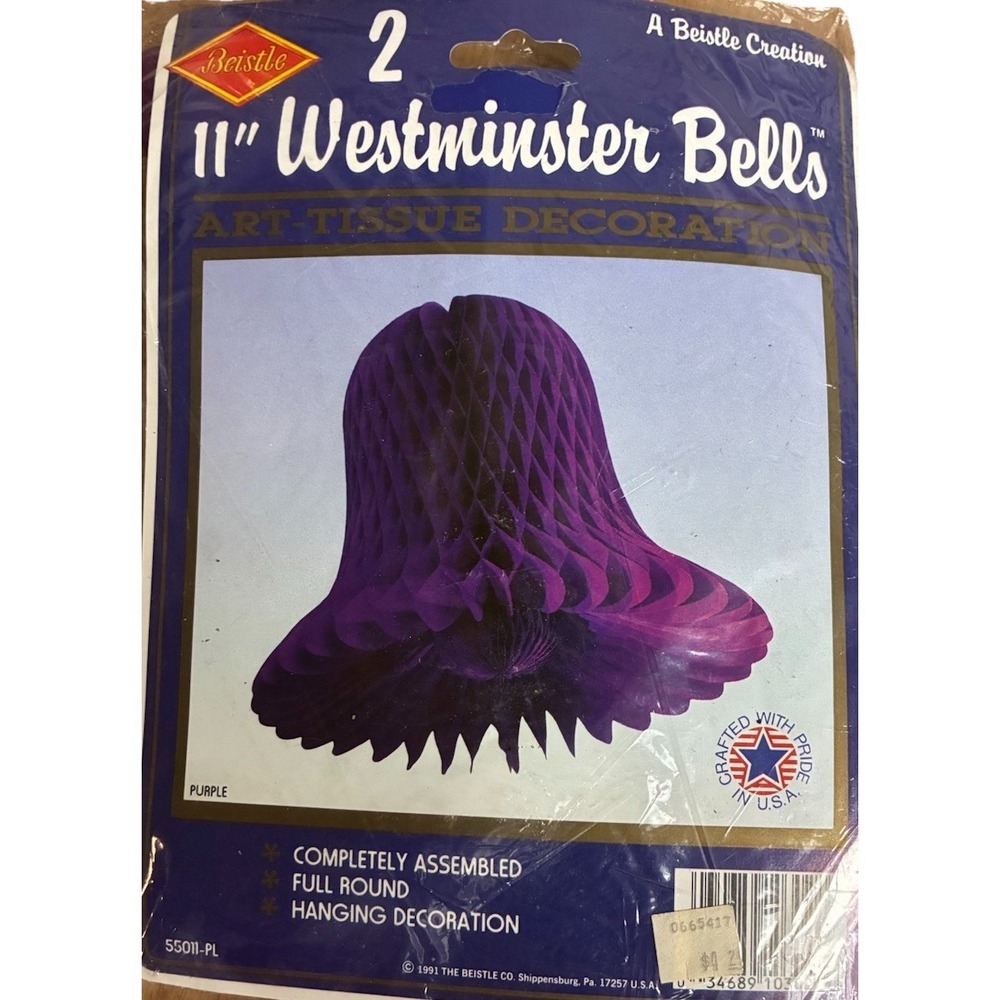 Beistle Westminster Bells Honeycomb Purple 11" Party Decor 80s Vtg NEW (2)